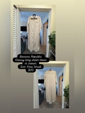 Banana Republic Cream Long Sheer Shirt Dress